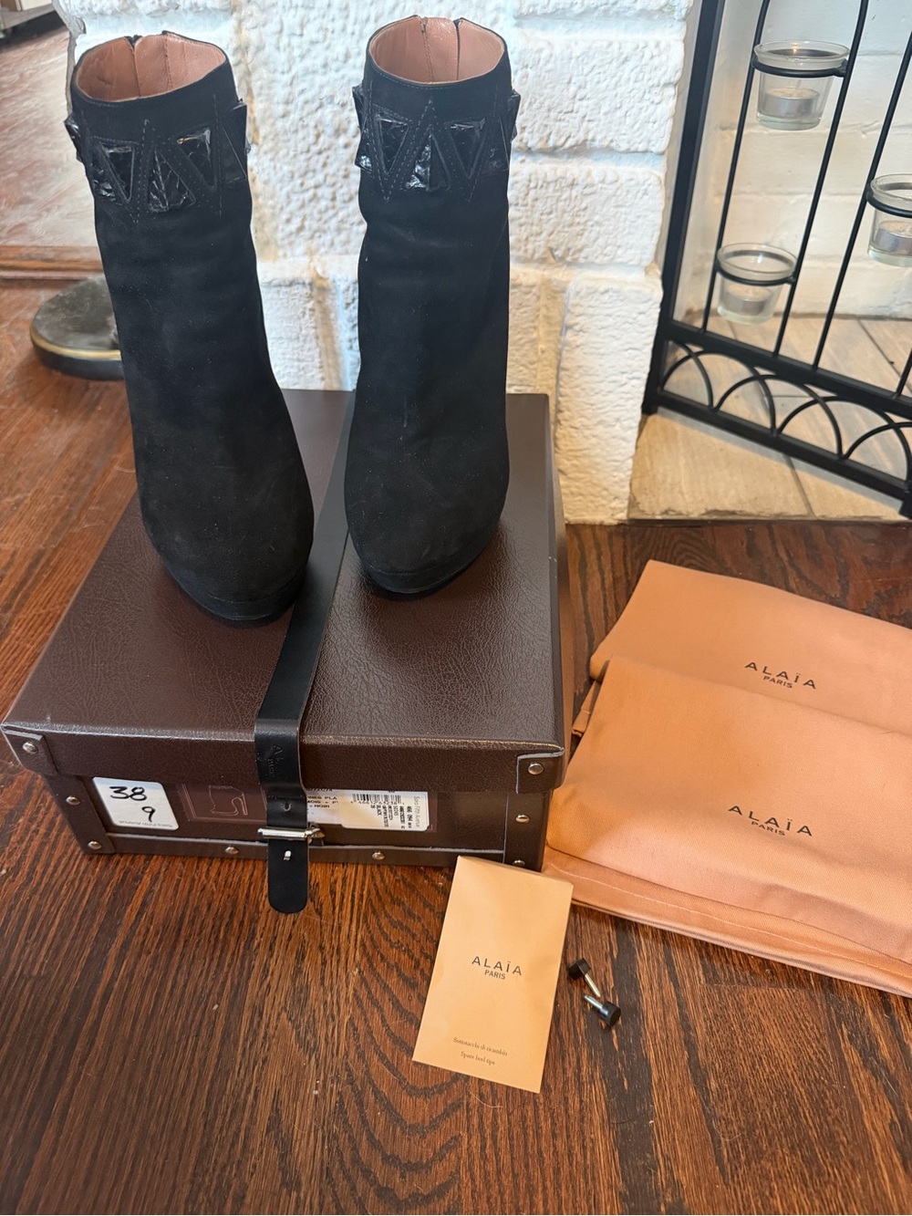 Alaïa black suede platform booties. Size: EU39/US 9. Comes in box with dusters.